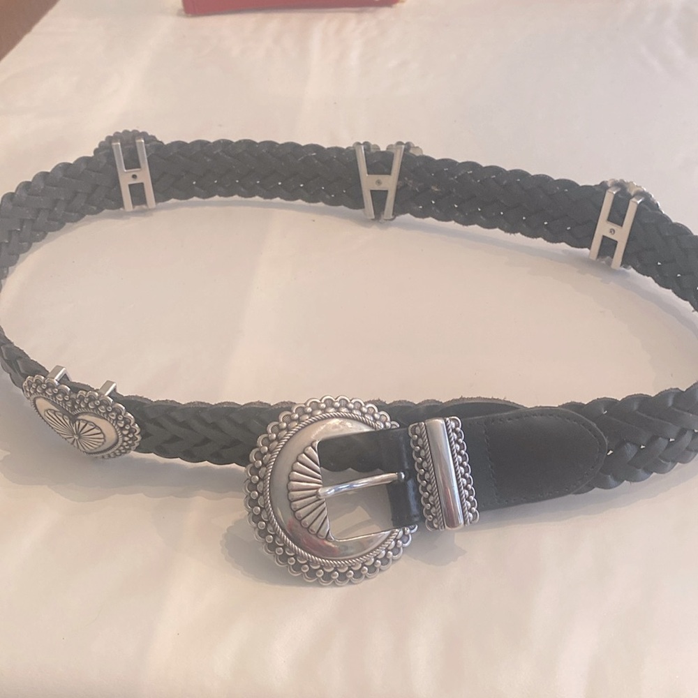 Reduced price!! very good condition black braided with silver buckle and hearts.